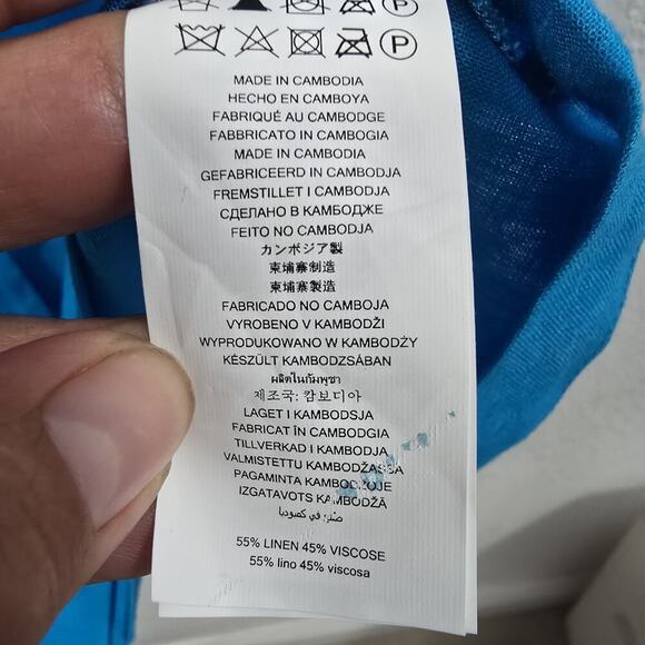 Michael Kors Womens Collar Halter Sleeveless Summer Top Blue Linen Size L - Picture 6 of 9